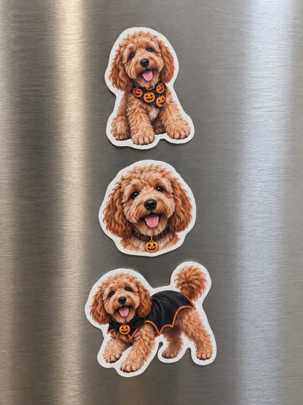 Halloween Doodle Dog Magnets Set of 3 Pumpkin Puppy Fridge Refrigerator Decor